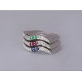 Set Trilogy format de 3 inele din aur alb 18k decorate cu diamante, rubine, smaralde și safire naturale | anii 2000