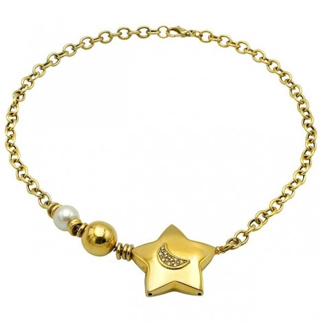 Colier statement retromodernist din argint aurit Star & Moon | preoved anii 1990