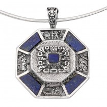  Colier choker accesorizat cu pandant modernist peruvian din argint și lapis lazuli natural