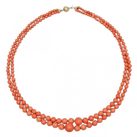 Remarcabil colier double-strand de coral  Sciacca natural | montură în aur 18k 