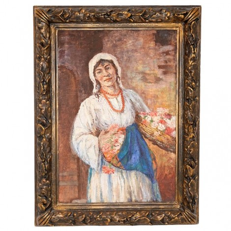 Pictură  "Chivuță cu flori" ulei pe pânză | atribuită lui Octav Băncilă cca.1940