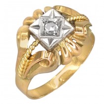 Inel victorian din aur galben și alb 18 K decorat cu un diamant solitaire natural |  cca. 1880 