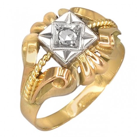 Inel victorian din aur galben și alb 18 K decorat cu un diamant solitaire natural |  cca. 1880 