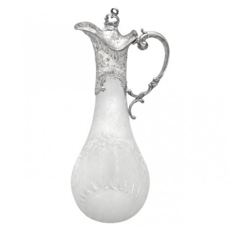 Carafă Art Nouveau decantor din cristal gravat și alamă argintată | Franța cca. 1900 - 1910