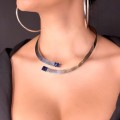 Colier choker modernist mexican din argint  950 & sodalit natural | atelier Taxco | new old stock 2000