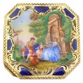 Veche pudrieră din argint aurit, intarsiat cu lapis-lazuli și pictat cu email cloisonne în manieră Fragonard | cca. 1920 - 1930