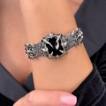 Brățară cuff  Gothic Revival din argint masiv și onix negru | model unisex | colecția CARPE DIEM - YOLO 2025