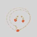 Set de bijuterii Valentine's din aur 18k și coral natural de Sardinia | colier cu pandant și cercei | Italia