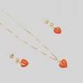 Set de bijuterii Valentine's din aur 18k și coral natural de Sardinia | colier cu pandant și cercei | Italia