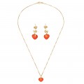 Set de bijuterii Valentine's din aur 18k și coral natural de Sardinia | colier cu pandant și cercei | Italia