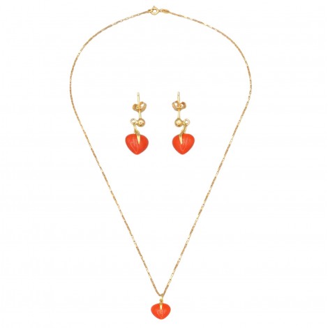 Set de bijuterii Valentine's din aur 18k și coral natural de Sardinia | colier cu pandant și cercei | Italia