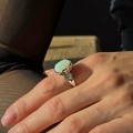 Inel cocktail din aur alb 18k cu diamante naturale 0.36 ct și opal natural 3.13 ct | preloved cca. 1990 - 2000