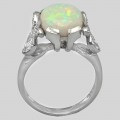 Inel cocktail din aur alb 18k cu diamante naturale 0.36 ct și opal natural 3.13 ct | preloved cca. 1990 - 2000