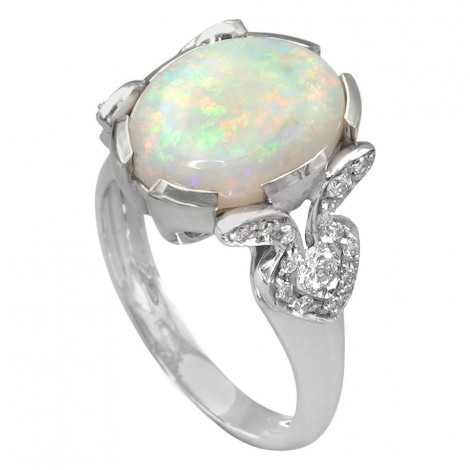 Inel cocktail din aur alb 18k cu diamante naturale 0.36 ct și opal natural 3.13 ct | preloved cca. 1990 - 2000