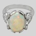 Inel cocktail din aur alb 18k cu diamante naturale 0.36 ct și opal natural 3.13 ct | preloved cca. 1990 - 2000