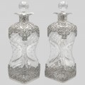 Pereche de decantoare din cristal și argint în manieră victoriană | atelier William Comyns & Sons anul 1907