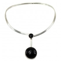 Spectaculos colier choker mexican | Space Age | argint & onix negru natural | atelier Taxco | cca.1960 - 1970