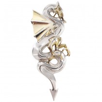 Broșă statement modernistă inedit stilizată sub forma unui dragon | argint parțial suflat cu aur | anii 2000