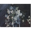Pictură veche românească |  Flori de primăvară în carafă | ulei pe carton | cca. 1960