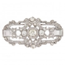 Broșă Art Deco din aur alb 18K decorată cu diamante naturale 2,85 CTW | diamant central 0.77 CT | Franța cca. 1920 - 1930