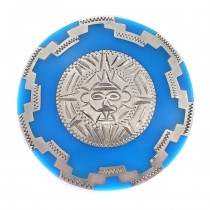 Broșă - pandant statement Aztec Revival manufacturată în argint & email | Mexic cca. 1960 - 1970